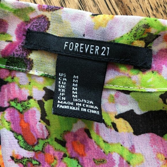 Forever 21 Sheer Bright Floral Abstract Pattern Sleeveless Blouse Medium - Picture 6 of 7